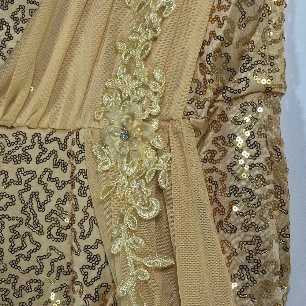 Alexandra Collection Gold Sequin Dance Romper One Sleeve Costume Girls 14